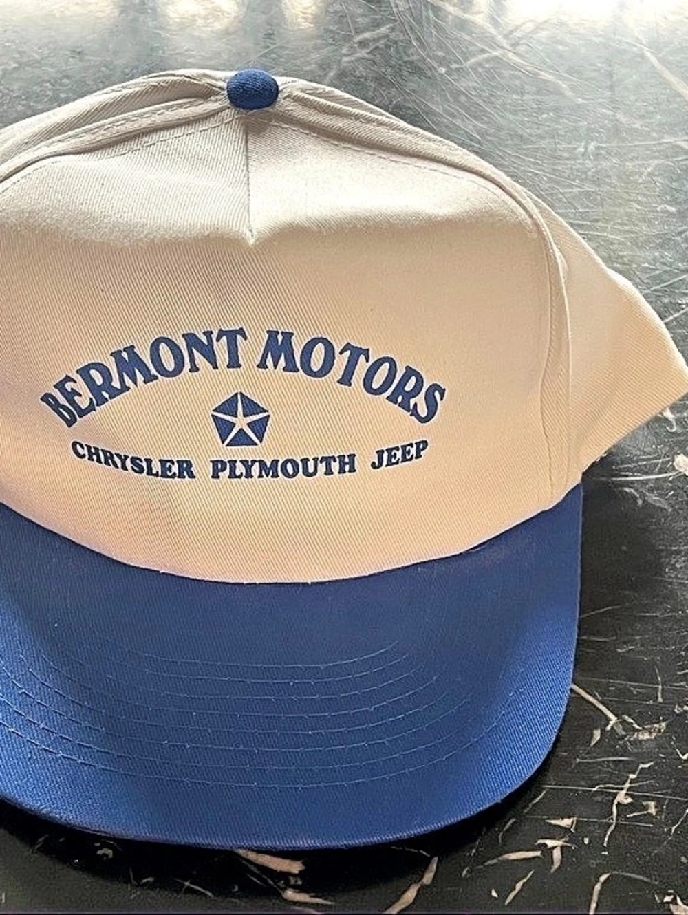 Vintage Motors Graphic Trucker Hat Blue White